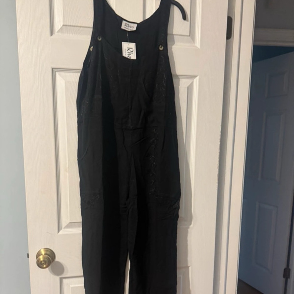 Black Women's Linen Blend Overalls